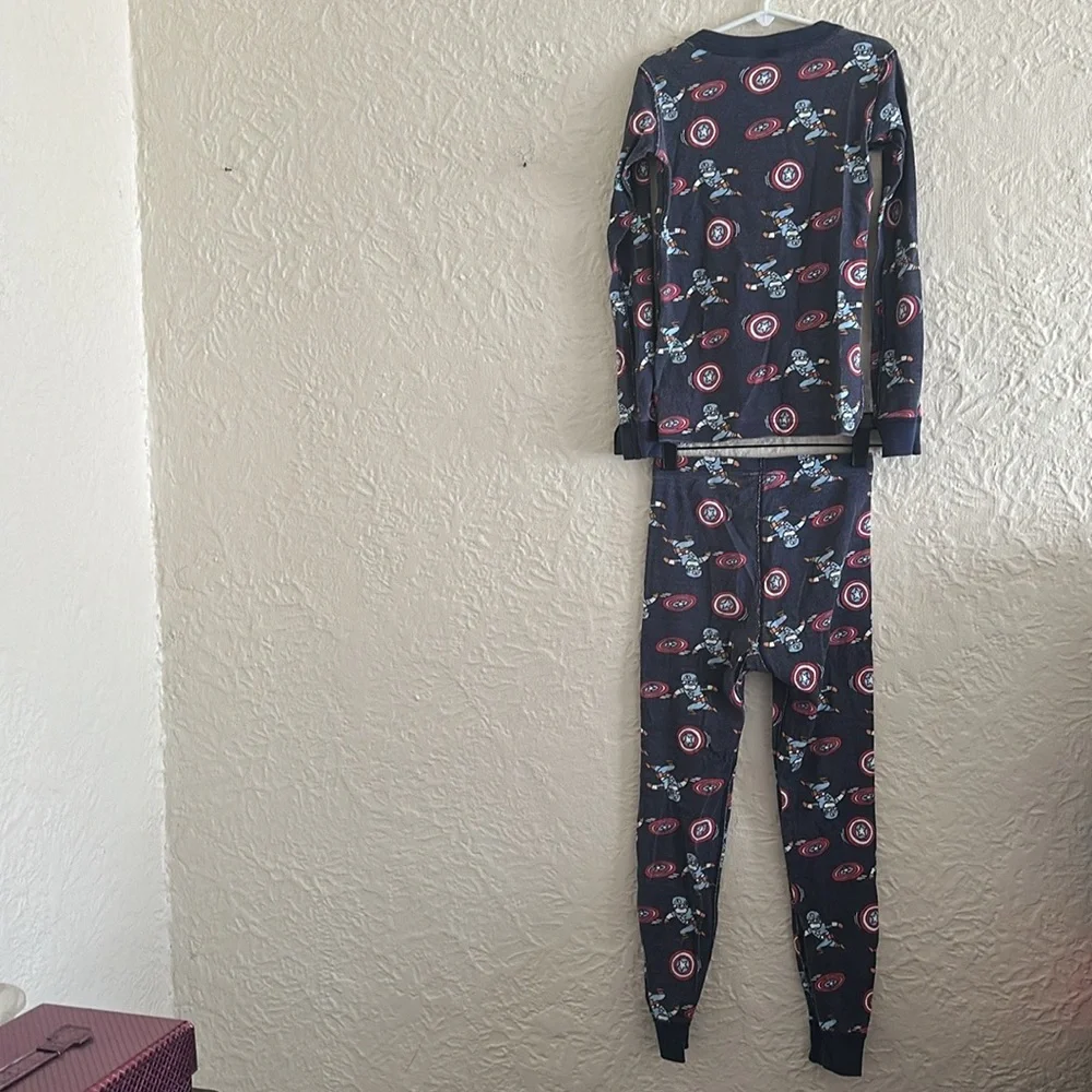 Hanna Andersson x Marvel MCU Captain America Cartoon Long John Pajamas Blue 8